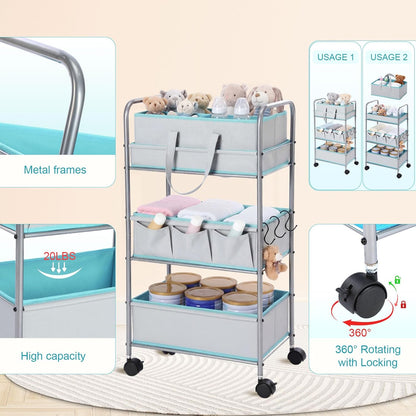 2in1 Baby Diaper Caddy Organizer Cart 3 Tier Large Capacity Metal Utility Bedside Rolling Cart with Divider Newborn Registry Nursery Essential Must Have Bedroom Gift Baby Shower(Pink)
