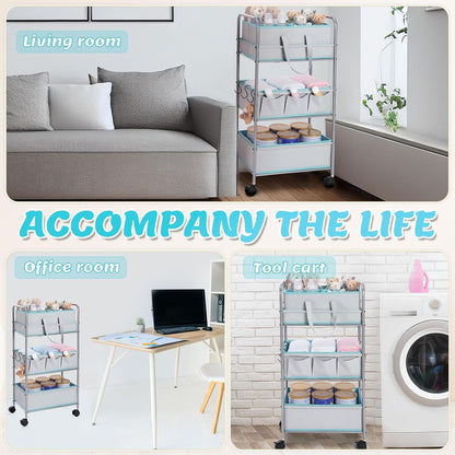 2in1 Baby Diaper Caddy Organizer Cart 3 Tier Large Capacity Metal Utility Bedside Rolling Cart with Divider Newborn Registry Nursery Essential Must Have Bedroom Gift Baby Shower(Pink)
