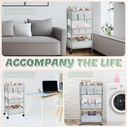 2in1 Baby Diaper Caddy Organizer Cart 3 Tier Large Capacity Metal Utility Bedside Rolling Cart with Divider Newborn Registry Nursery Essential Must Have Bedroom Gift Baby Shower(Pink)