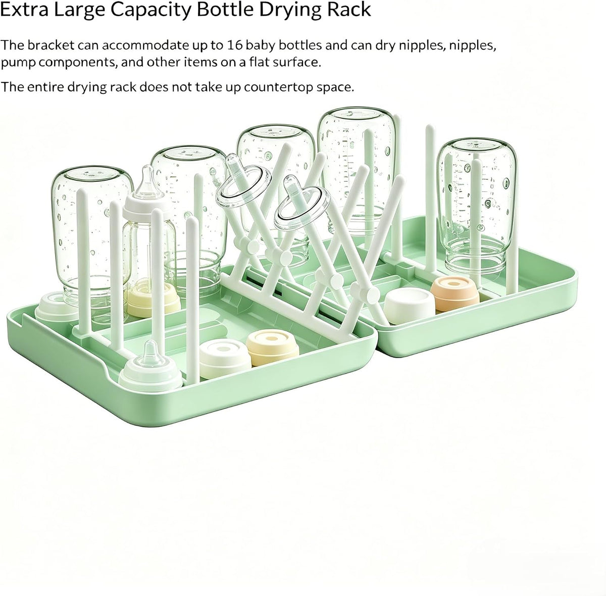 Foldable Travel Bottle Drying Rack, 16-Rib High Capacity, Space-Saving Portable Drying Rack for Baby Bottles, Breast Pumps & Feeding Accessories, Lightweight for Daily & Travel Use