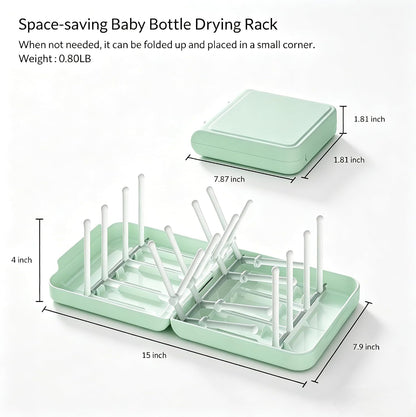 Foldable Travel Bottle Drying Rack, 16-Rib High Capacity, Space-Saving Portable Drying Rack for Baby Bottles, Breast Pumps & Feeding Accessories, Lightweight for Daily & Travel Use