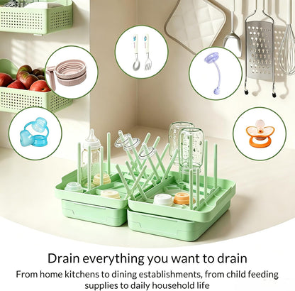 Foldable Travel Bottle Drying Rack, 16-Rib High Capacity, Space-Saving Portable Drying Rack for Baby Bottles, Breast Pumps & Feeding Accessories, Lightweight for Daily & Travel Use
