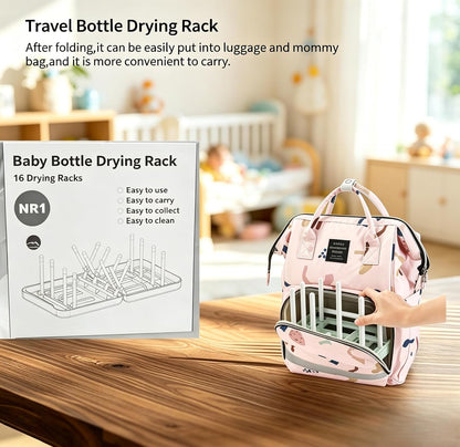 Foldable Travel Bottle Drying Rack, 16-Rib High Capacity, Space-Saving Portable Drying Rack for Baby Bottles, Breast Pumps & Feeding Accessories, Lightweight for Daily & Travel Use