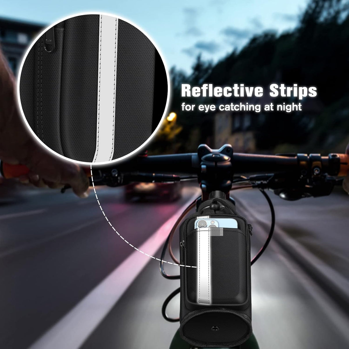 Cup Holder for Bike, Universal Water Bottle Holder w/Phone Pockets