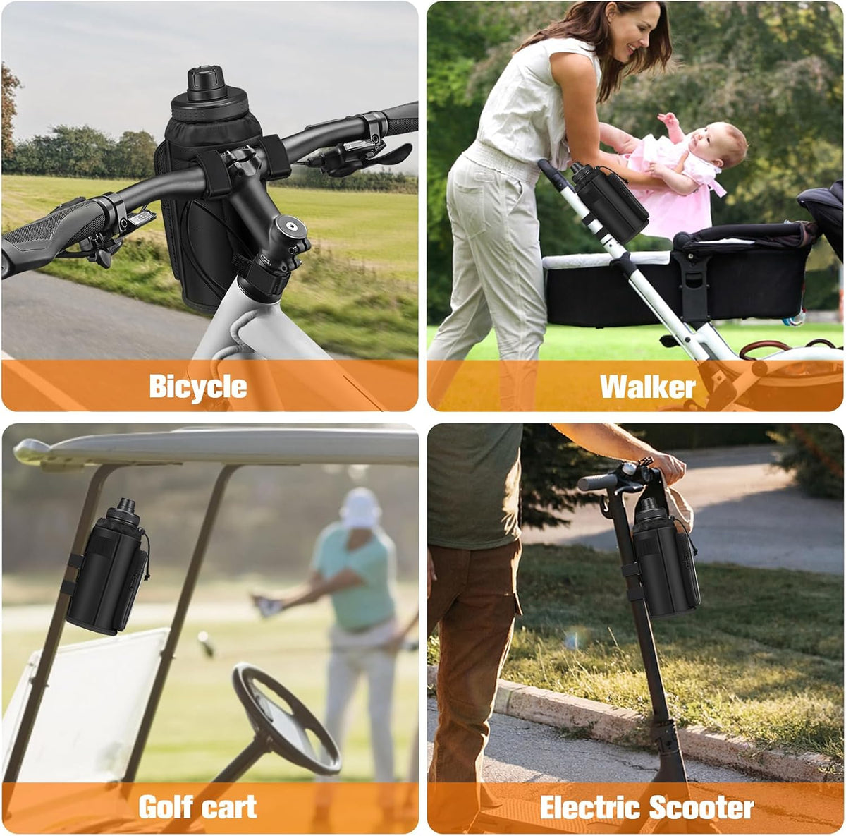 Cup Holder for Bike, Universal Water Bottle Holder w/Phone Pockets