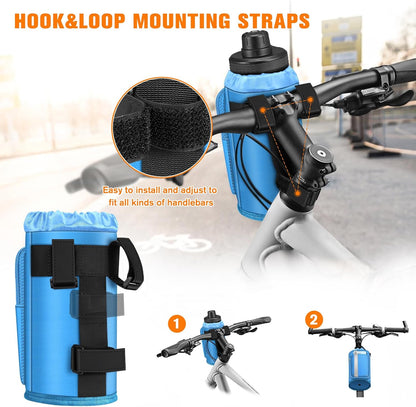 Cup Holder for Bike, Universal Water Bottle Holder w/Phone Pockets