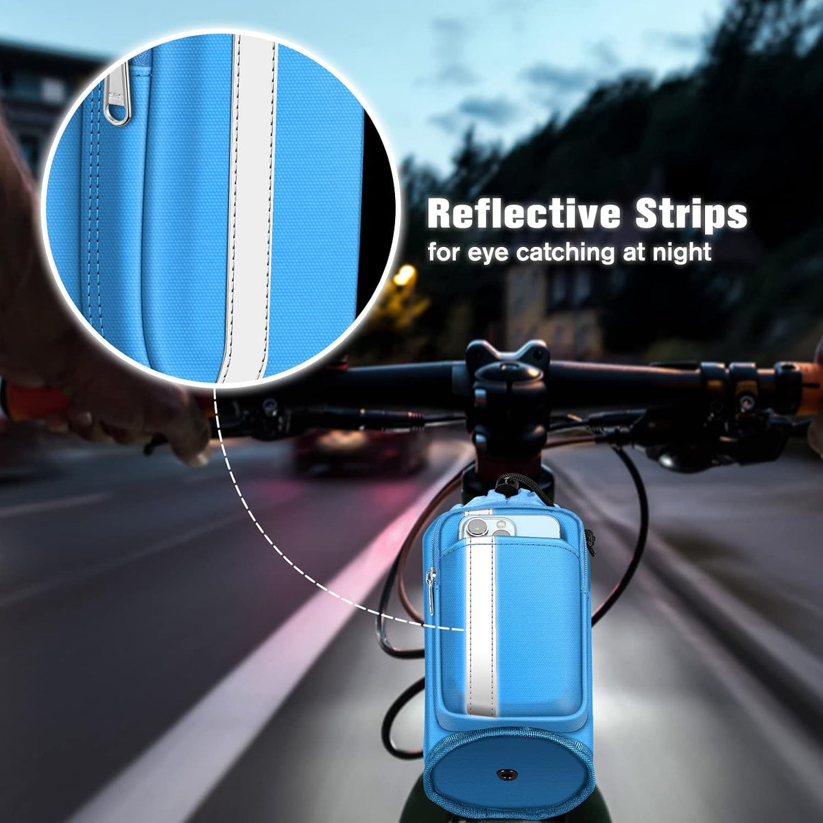 Cup Holder for Bike, Universal Water Bottle Holder w/Phone Pockets