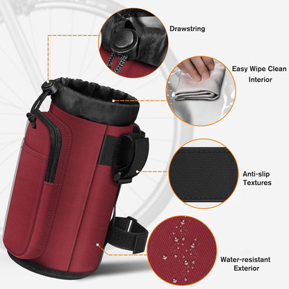 Cup Holder for Bike, Universal Water Bottle Holder w/Phone Pockets