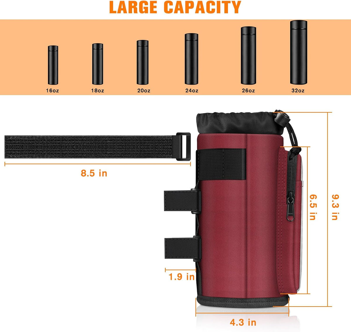 Cup Holder for Bike, Universal Water Bottle Holder w/Phone Pockets