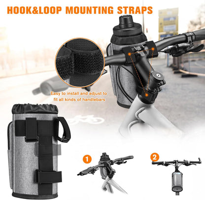 Cup Holder for Bike, Universal Water Bottle Holder w/Phone Pockets