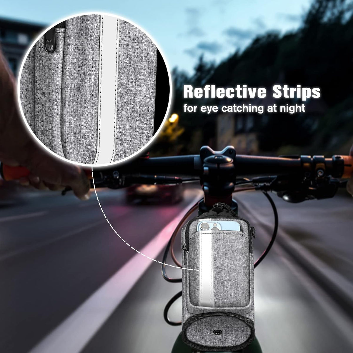 Cup Holder for Bike, Universal Water Bottle Holder w/Phone Pockets