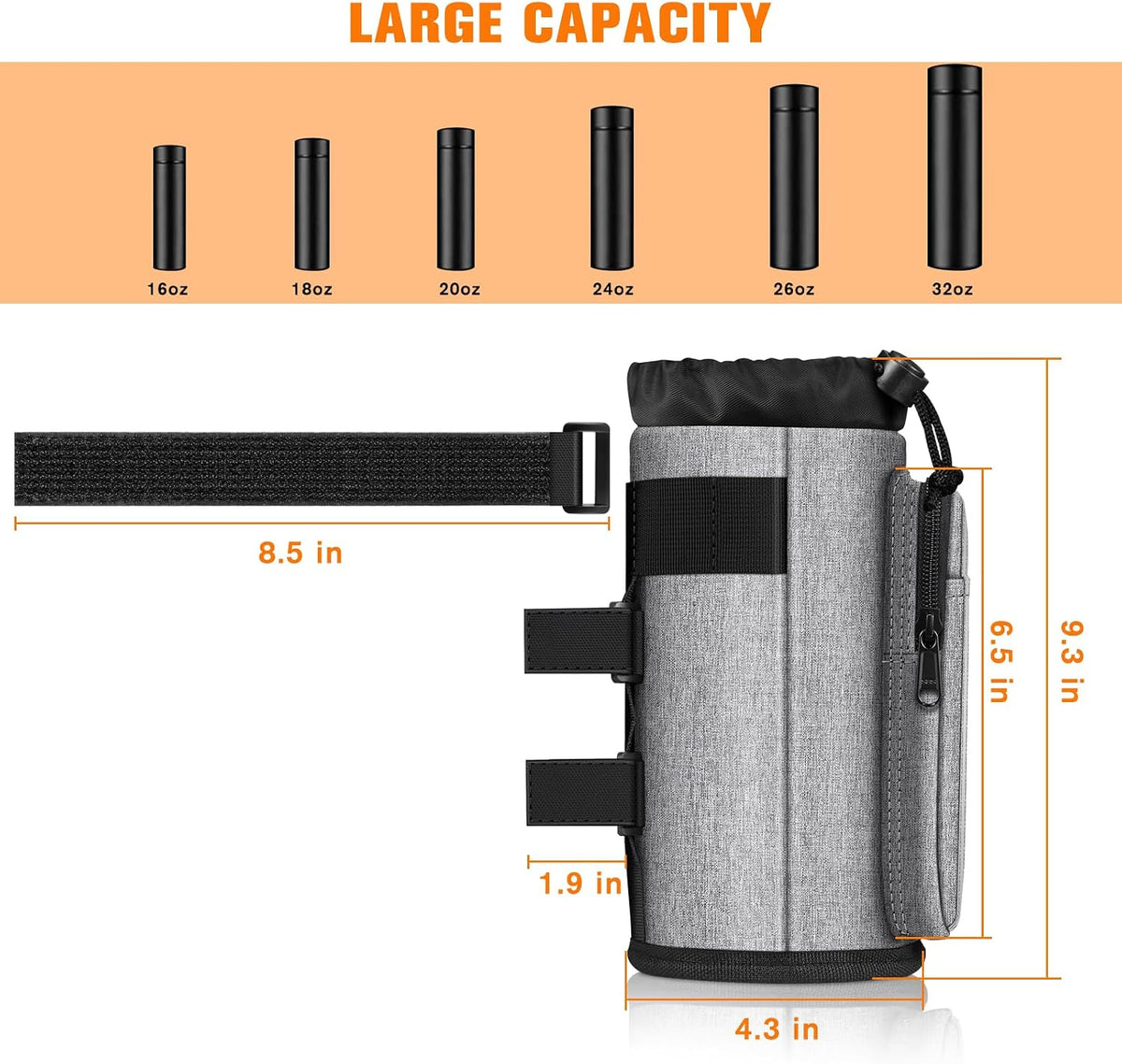 Cup Holder for Bike, Universal Water Bottle Holder w/Phone Pockets