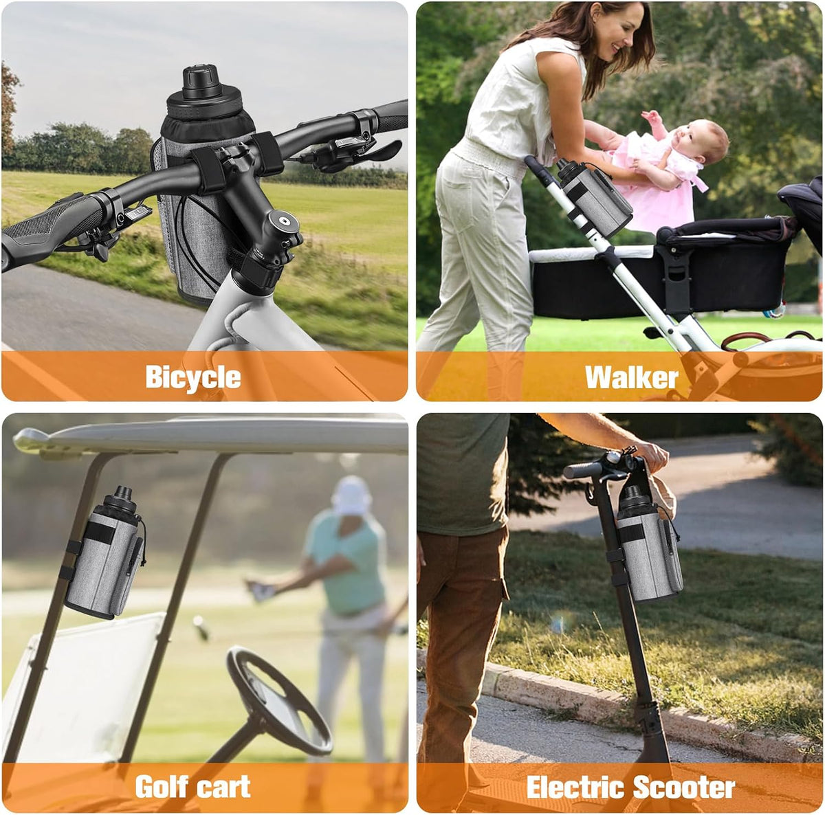 Cup Holder for Bike, Universal Water Bottle Holder w/Phone Pockets