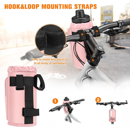 Cup Holder for Bike, Universal Water Bottle Holder w/Phone Pockets