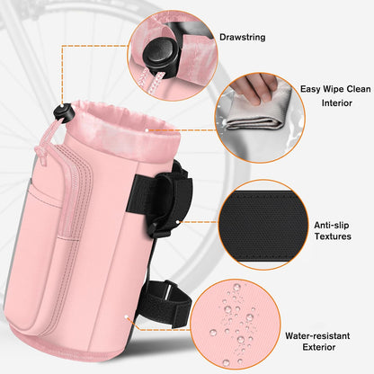 Cup Holder for Bike, Universal Water Bottle Holder w/Phone Pockets
