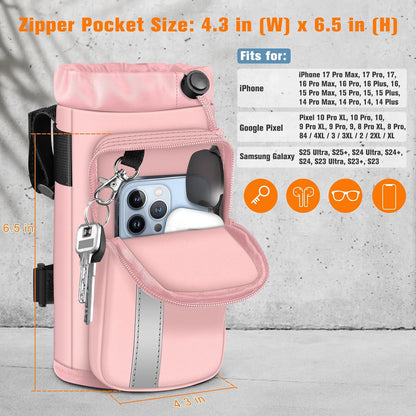 Cup Holder for Bike, Universal Water Bottle Holder w/Phone Pockets