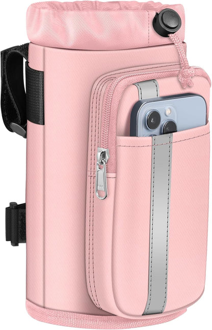 Cup Holder for Bike, Universal Water Bottle Holder w/Phone Pockets