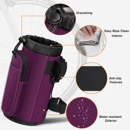 Cup Holder for Bike, Universal Water Bottle Holder w/Phone Pockets