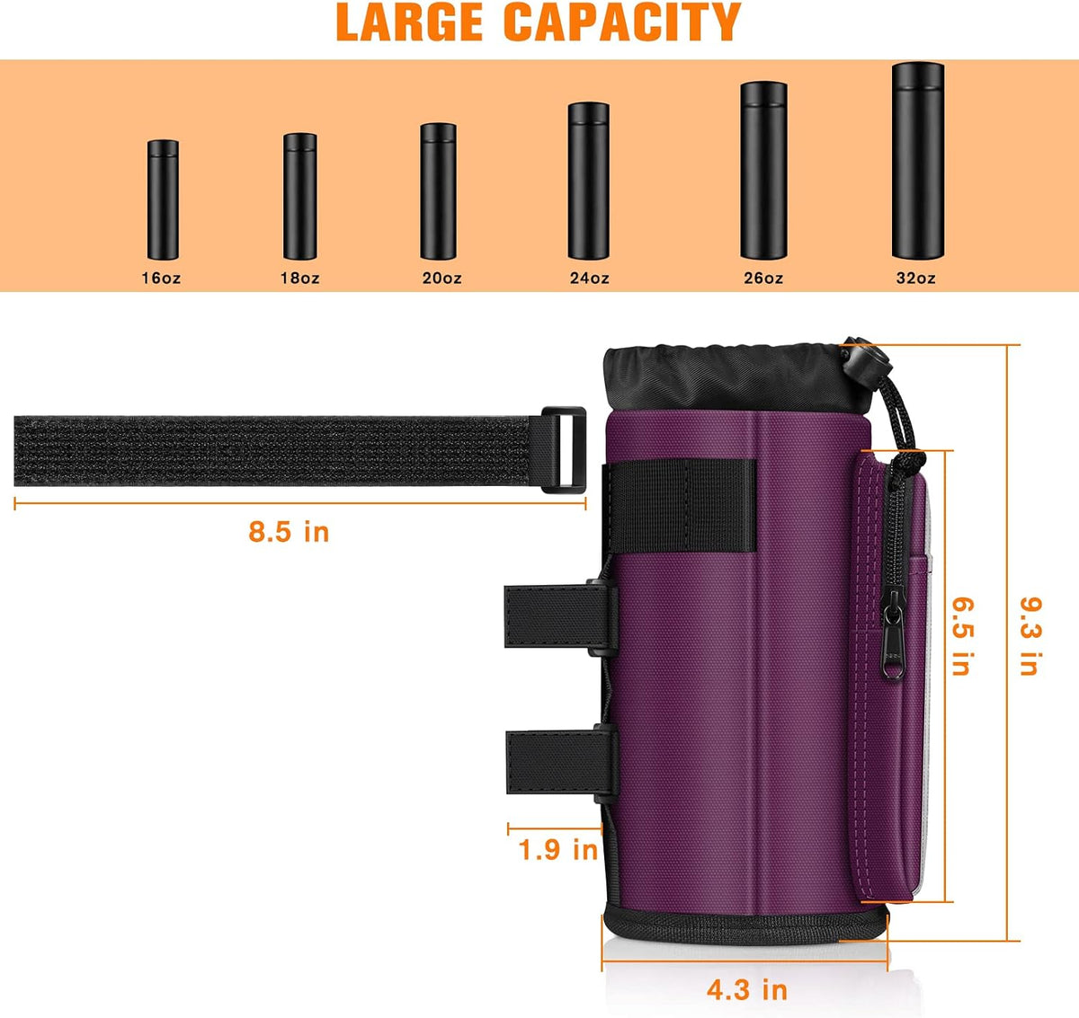 Cup Holder for Bike, Universal Water Bottle Holder w/Phone Pockets