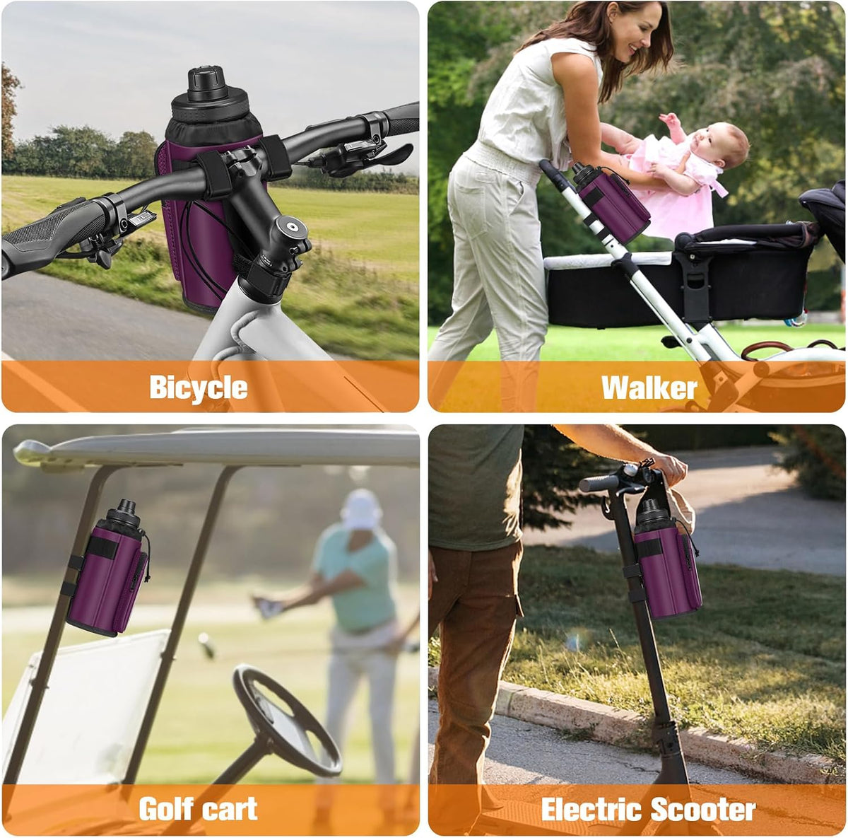 Cup Holder for Bike, Universal Water Bottle Holder w/Phone Pockets