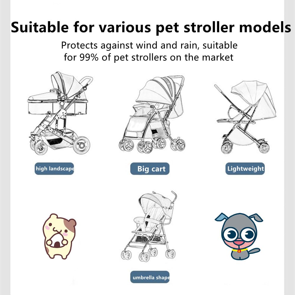 Unisize Pet Stroller Rain Cover - Foldable Clear Protection for Snow, Rain, Wind - Suitable for Various Pet Stroller Models