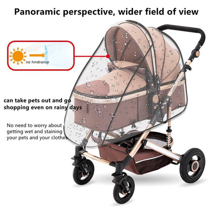 Unisize Pet Stroller Rain Cover - Foldable Clear Protection for Snow, Rain, Wind - Suitable for Various Pet Stroller Models