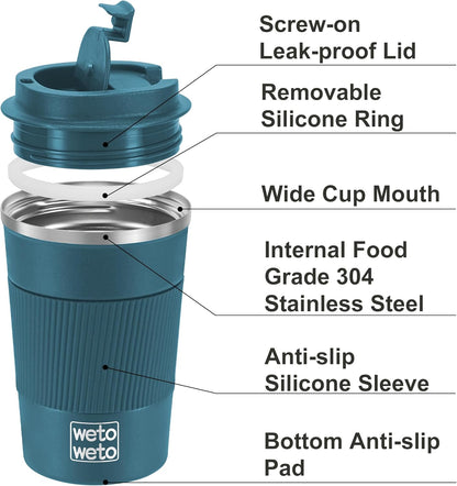 12 oz Stainless Steel Insulated Tumbler, Travel Coffee Mug, Insulated Coffee Mug with Lid, Spill Proof Coffee Cup, Portable Thermal Mug, Reusable Cup for Hot and Cold (Grey)