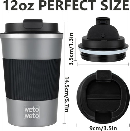 12 oz Stainless Steel Insulated Tumbler, Travel Coffee Mug, Insulated Coffee Mug with Lid, Spill Proof Coffee Cup, Portable Thermal Mug, Reusable Cup for Hot and Cold (Grey)