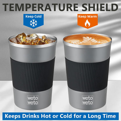 12 oz Stainless Steel Insulated Tumbler, Travel Coffee Mug, Insulated Coffee Mug with Lid, Spill Proof Coffee Cup, Portable Thermal Mug, Reusable Cup for Hot and Cold (Grey)