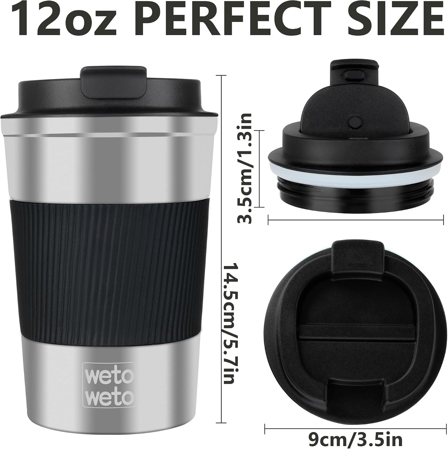12 oz Stainless Steel Insulated Tumbler, Travel Coffee Mug, Insulated Coffee Mug with Lid, Spill Proof Coffee Cup, Portable Thermal Mug, Reusable Cup for Hot and Cold (Grey)