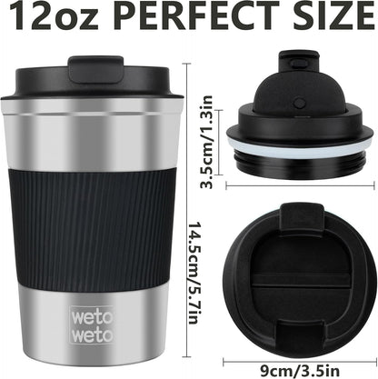 12 oz Stainless Steel Insulated Tumbler, Travel Coffee Mug, Insulated Coffee Mug with Lid, Spill Proof Coffee Cup, Portable Thermal Mug, Reusable Cup for Hot and Cold (Grey)
