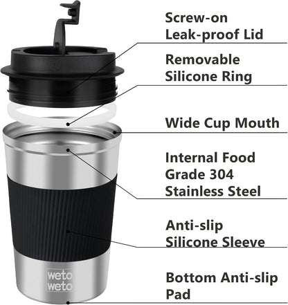 12 oz Stainless Steel Insulated Tumbler, Travel Coffee Mug, Insulated Coffee Mug with Lid, Spill Proof Coffee Cup, Portable Thermal Mug, Reusable Cup for Hot and Cold (Grey)