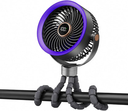 Stroller Fan for Baby Sleeping with Ultra-Quiet, Battery Powered Personal Fan with 5 Speeds & LED Display, 360° Rotation Portable Fan for Crib, Car Seat, Travel