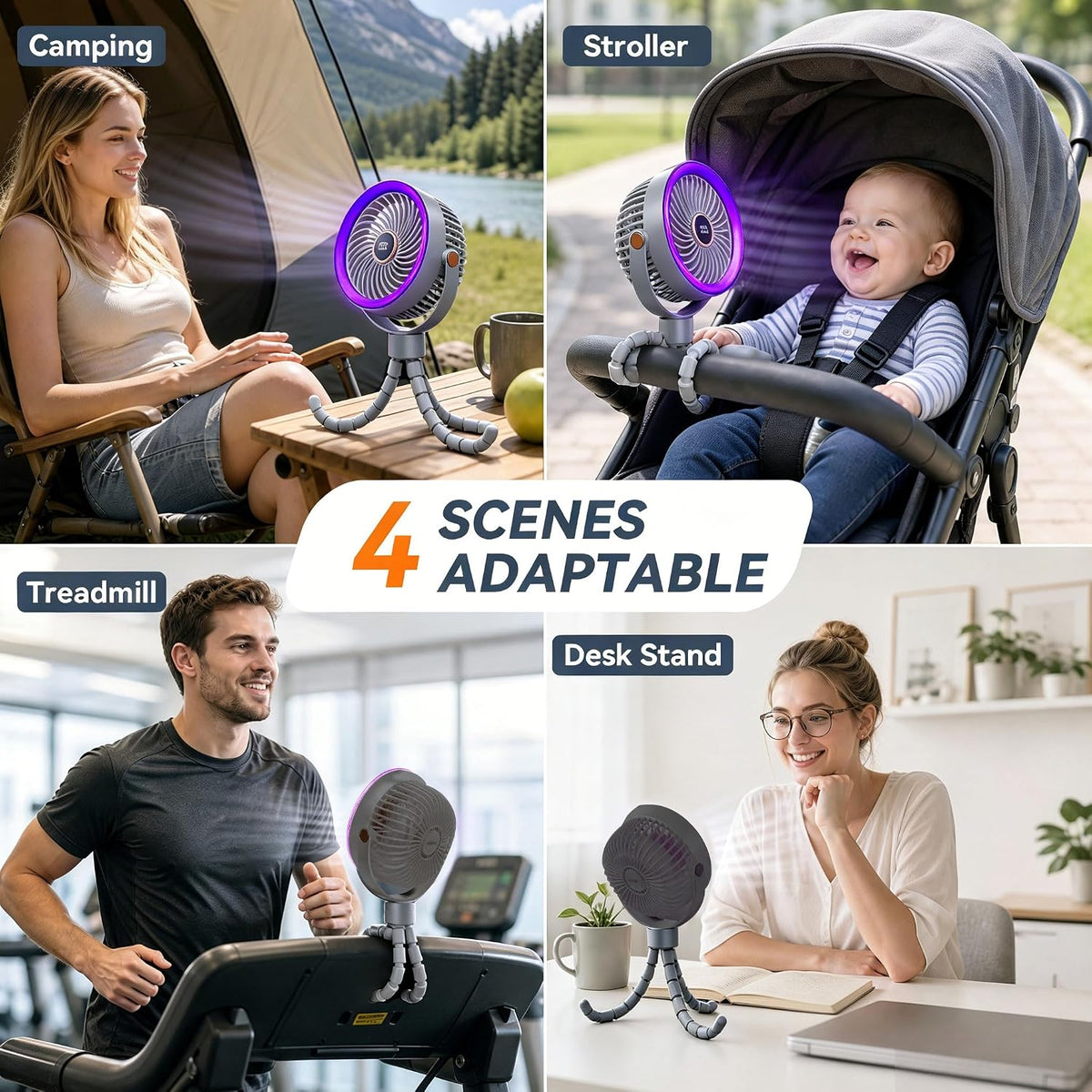Stroller Fan for Baby Sleeping with Ultra-Quiet, Battery Powered Personal Fan with 5 Speeds & LED Display, 360° Rotation Portable Fan for Crib, Car Seat, Travel