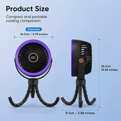 Stroller Fan for Baby Sleeping with Ultra-Quiet, Battery Powered Personal Fan with 5 Speeds & LED Display, 360° Rotation Portable Fan for Crib, Car Seat, Travel
