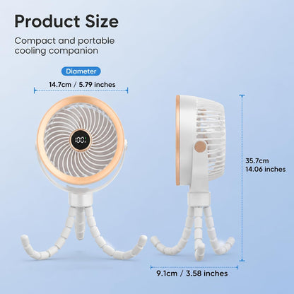 Stroller Fan for Baby Sleeping with Ultra-Quiet, Battery Powered Personal Fan with 5 Speeds & LED Display, 360° Rotation Portable Fan for Crib, Car Seat, Travel