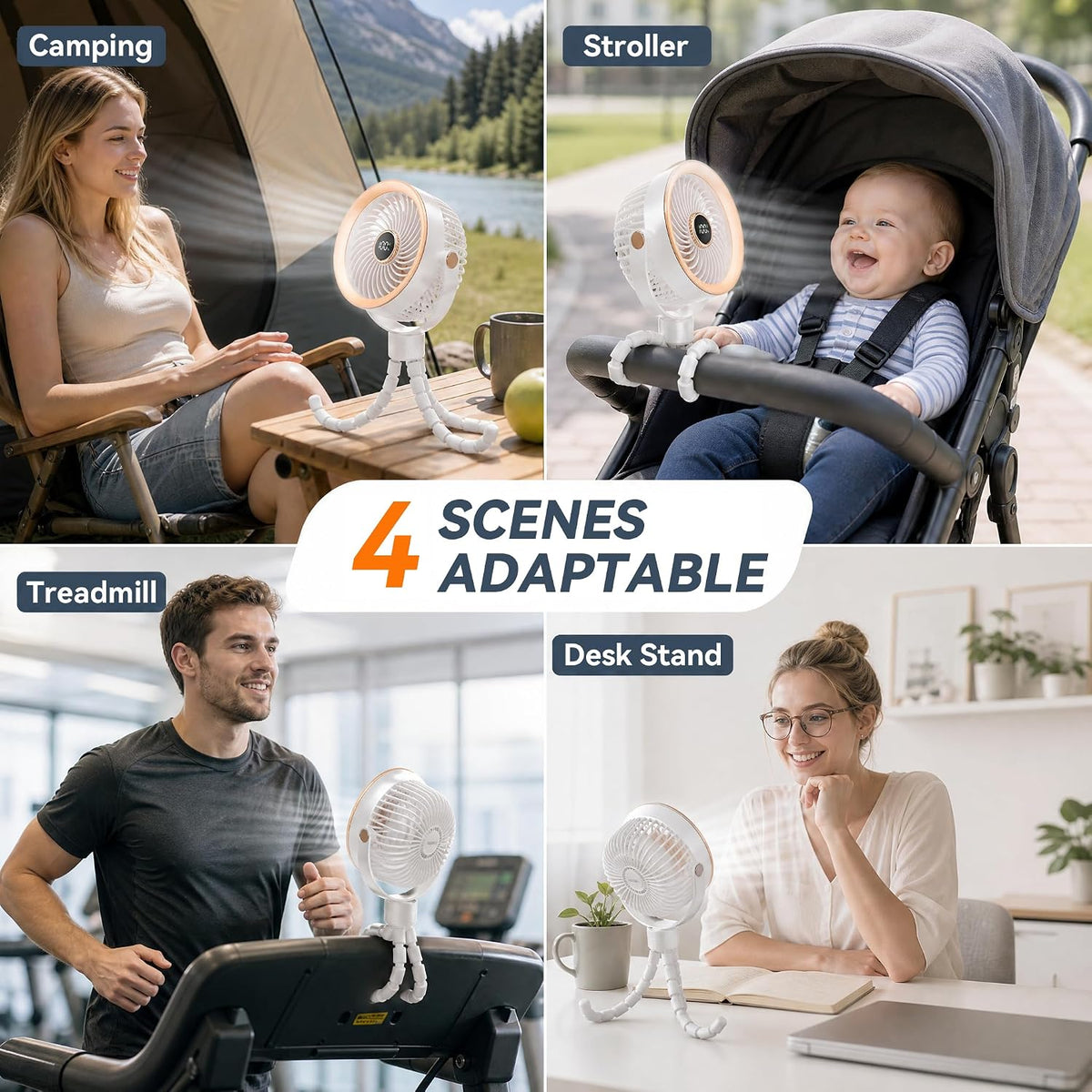 Stroller Fan for Baby Sleeping with Ultra-Quiet, Battery Powered Personal Fan with 5 Speeds & LED Display, 360° Rotation Portable Fan for Crib, Car Seat, Travel
