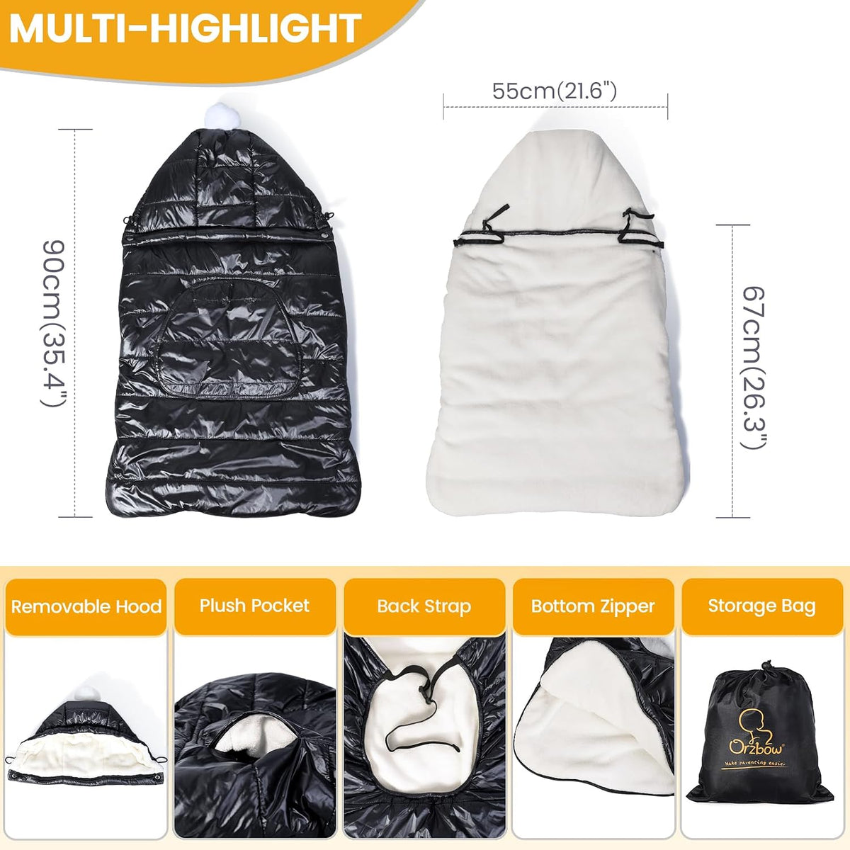 Orzbow Winter Baby Carrier Cover with Detachable Hood, Light Gray