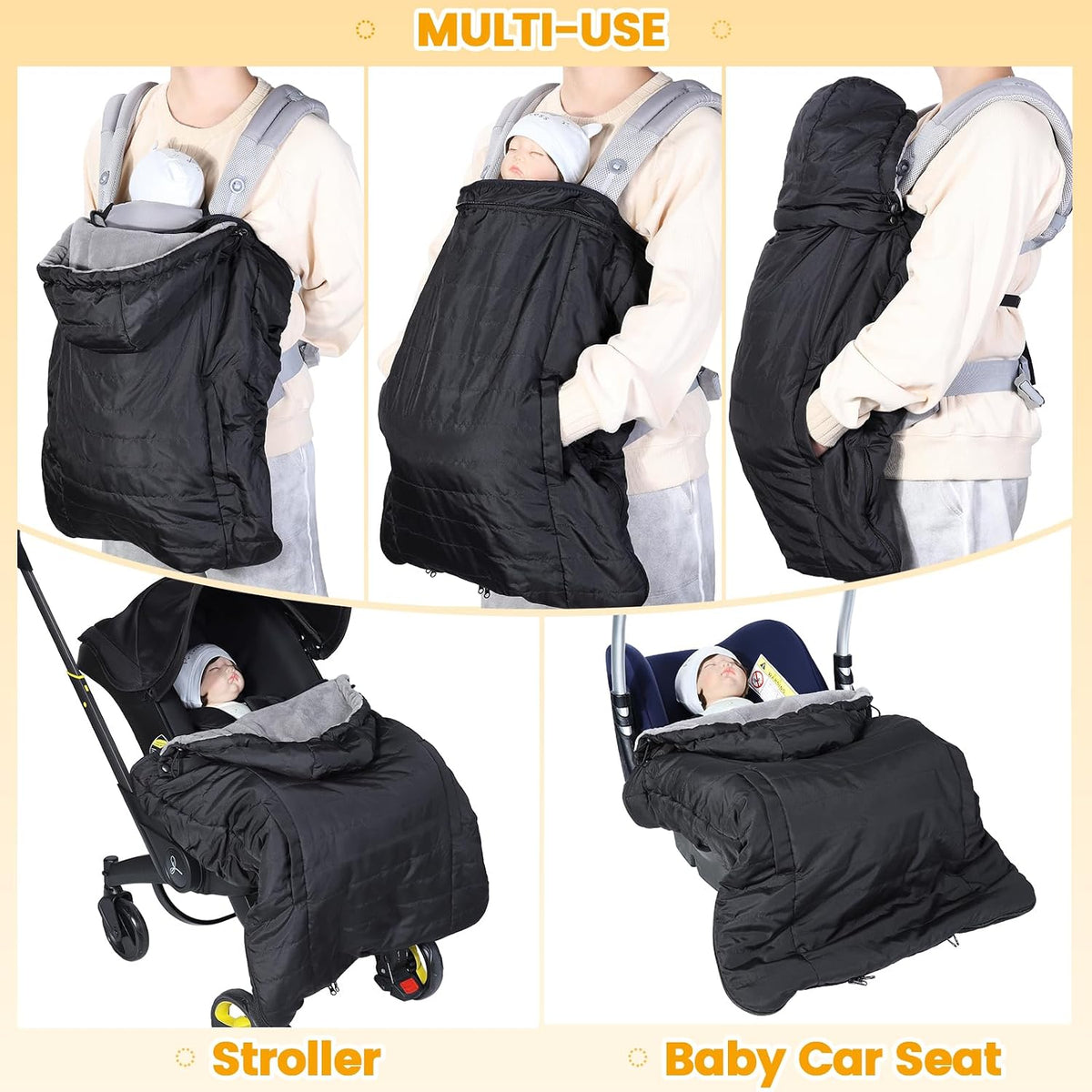 Orzbow Winter Baby Carrier Cover with Detachable Hood, Light Gray