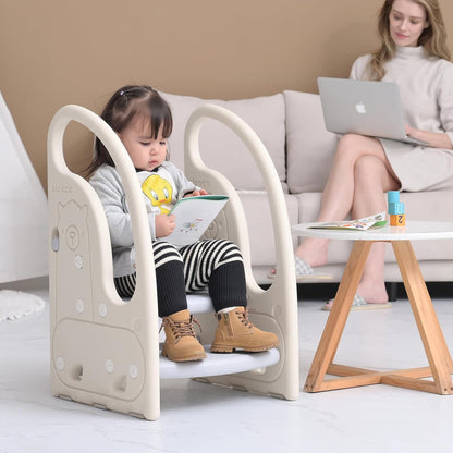 Toddler 3 Step Stool Kids Standing Tower for Toddlers Plastic Learning Helper Stool for Kitchen Counter Bathroom Sink Toilet Potty Training with Handles and Non-Slip Pads-Grey White