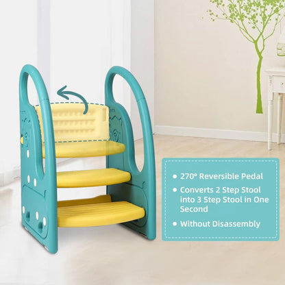 Toddler 3 Step Stool Kids Standing Tower for Toddlers Plastic Learning Helper Stool for Kitchen Counter Bathroom Sink Toilet Potty Training with Handles and Non-Slip Pads-Grey White