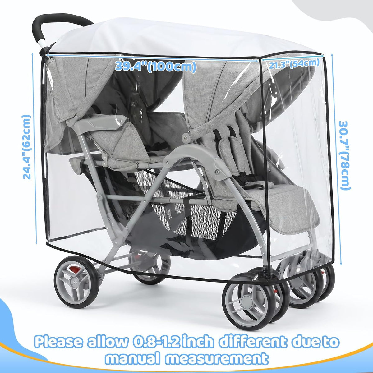 Double Stroller Rain Cover for Tandem Stroller, Universal Fit, Easy Use