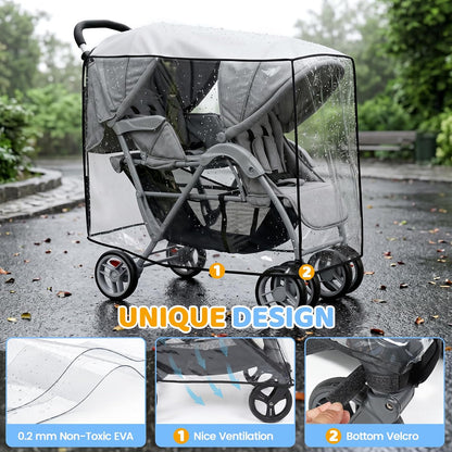 Double Stroller Rain Cover for Tandem Stroller, Universal Fit, Easy Use