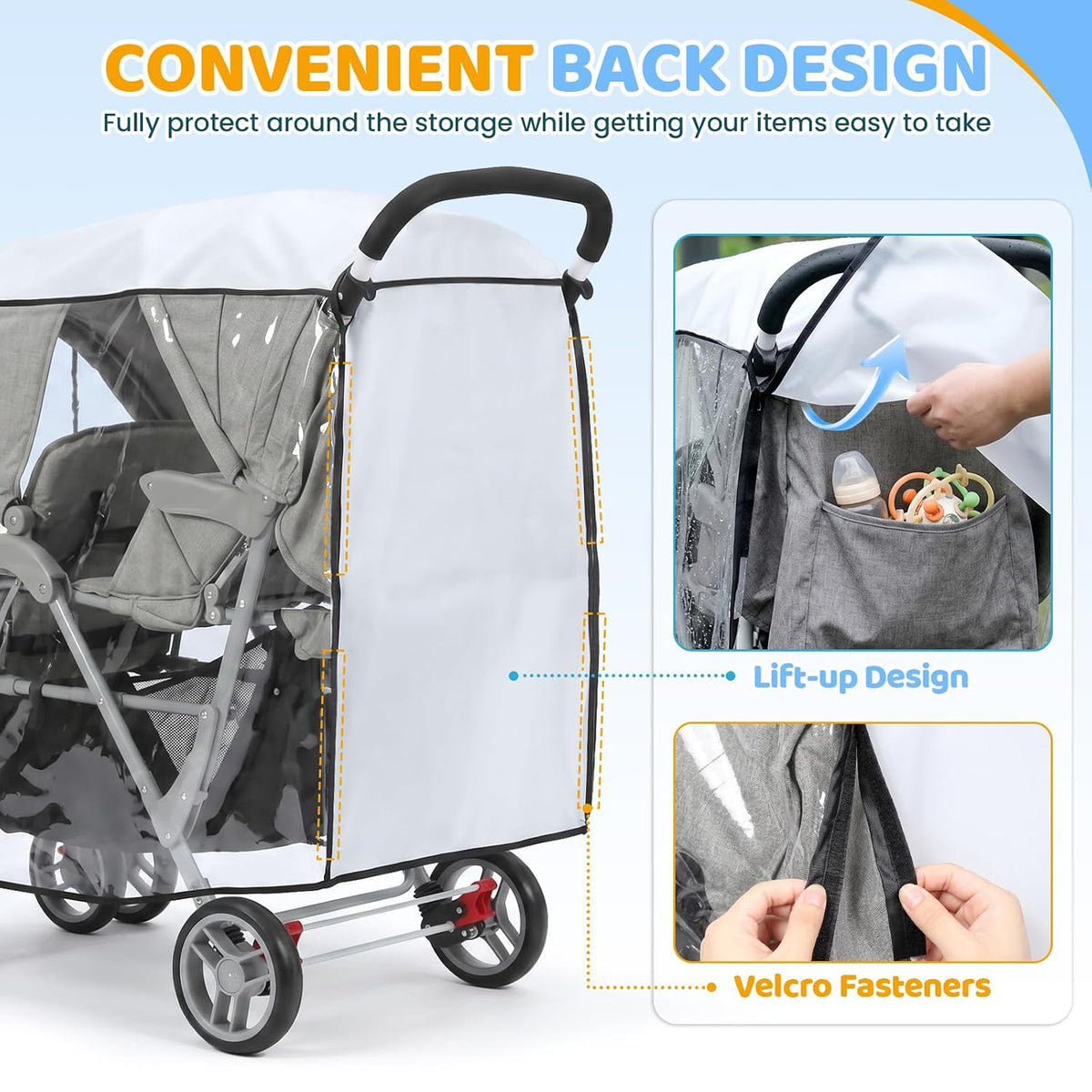 Double Stroller Rain Cover for Tandem Stroller, Universal Fit, Easy Use