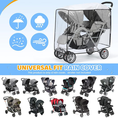 Double Stroller Rain Cover for Tandem Stroller, Universal Fit, Easy Use