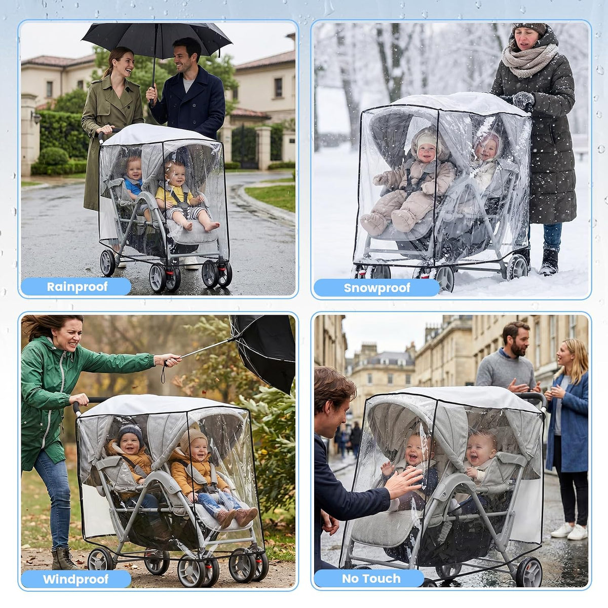 Double Stroller Rain Cover for Tandem Stroller, Universal Fit, Easy Use