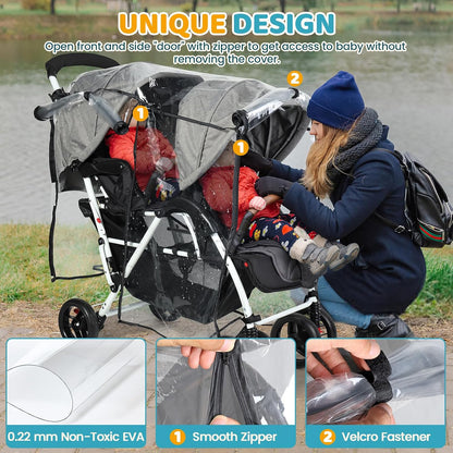Double Stroller Rain Cover for Tandem Stroller, Universal Fit, Easy Use