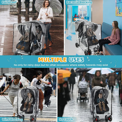 Double Stroller Rain Cover for Tandem Stroller, Universal Fit, Easy Use