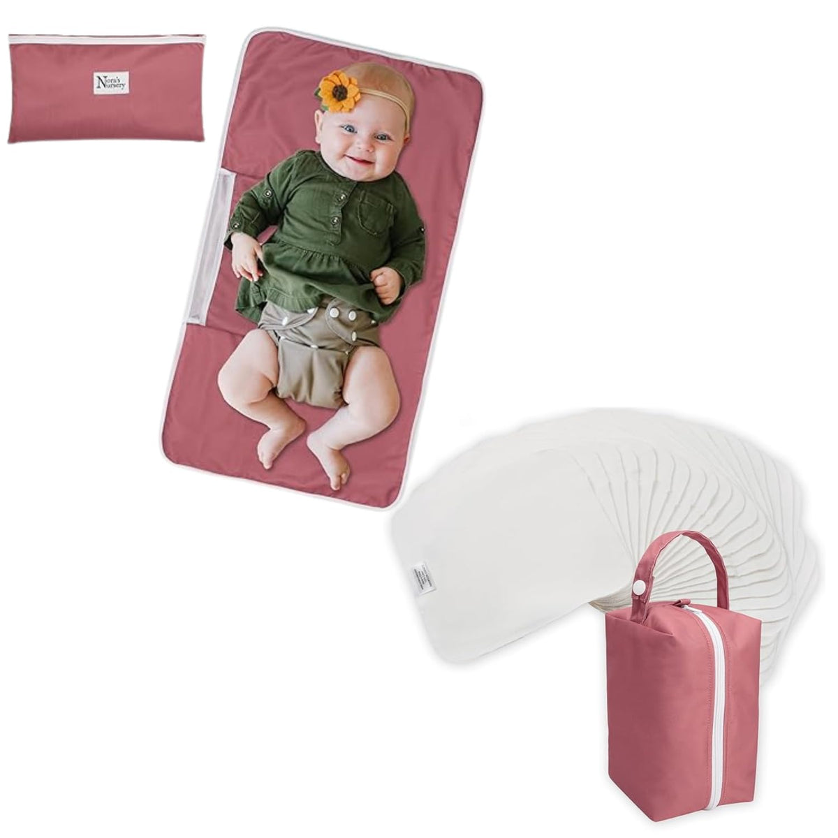 Portable Baby Diaper Changing Pad Mat + Reusable Baby Wipes