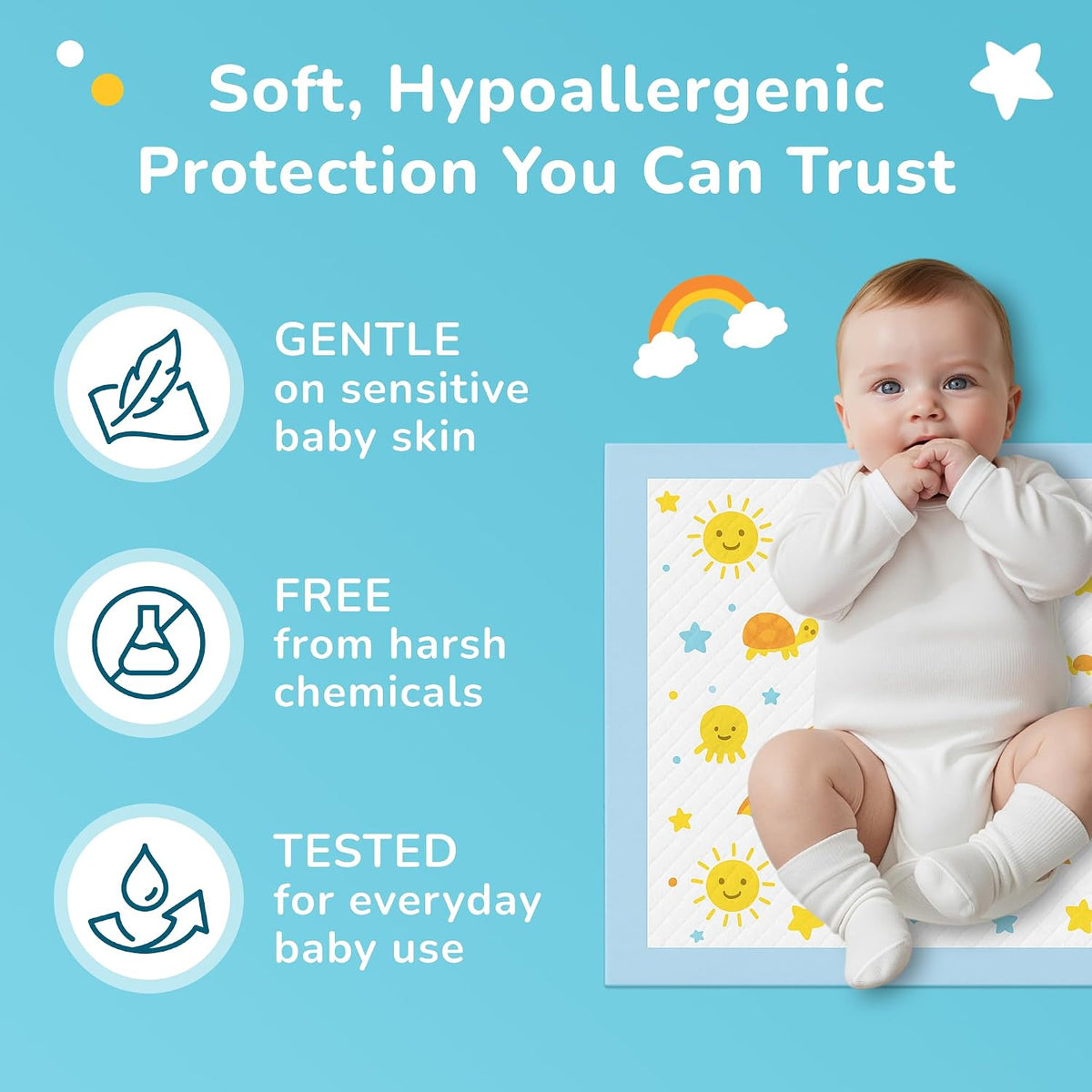 Disposable Changing Pads for Baby 13 x 18 Inches, 50 Count